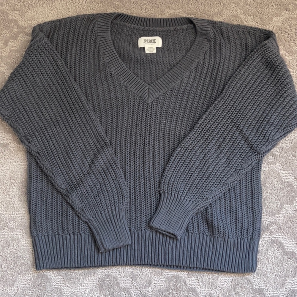 PINK Victoria Secret gray V-neck sweater.